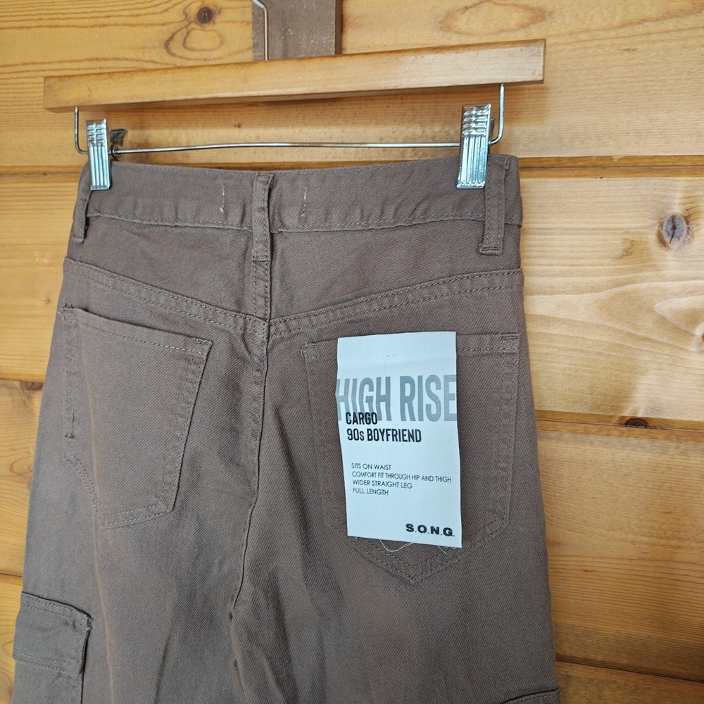 S.O.N.G. NWT Brown High Rise 90s Boyfriend Cargo Pants Y2K Revival Denim Jean 24 - Picture 7 of 7